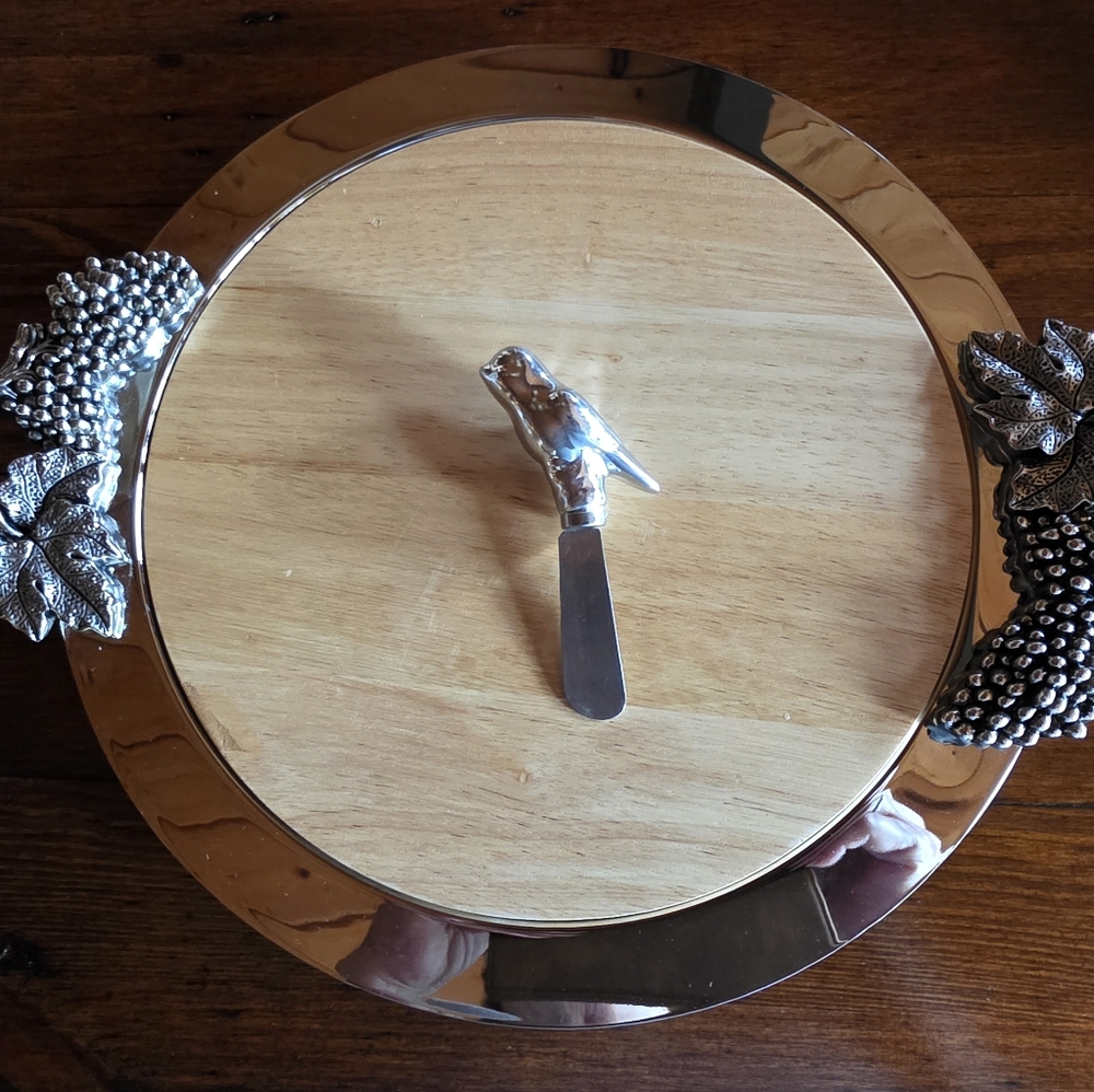 Stainless and Wood Cheese Board with Spreader